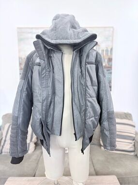 Sean John Gray Layered Hooded Bomber Jacket